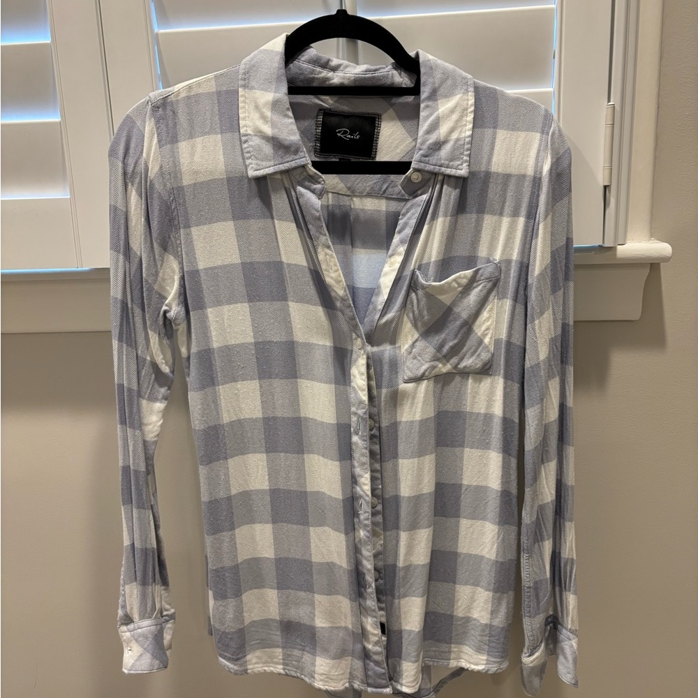 Rails blue and white plaid button-down shirt